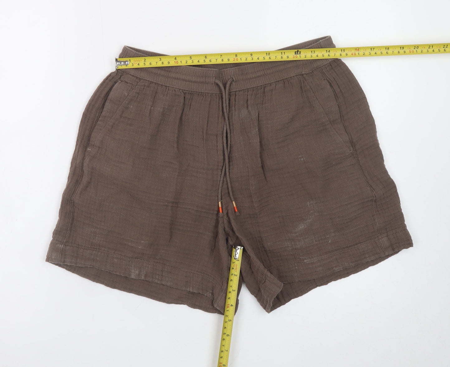 Marks and Spencer Women Brown Cotton Drawstring Relaxed Shorts Size 12