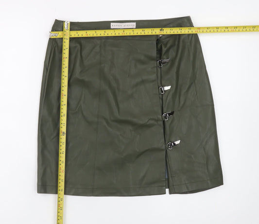 Rowen Avenue Women’s Green Faux Leather Buckle Mini Skirt M