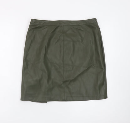 Rowen Avenue Women’s Green Faux Leather Buckle Mini Skirt M