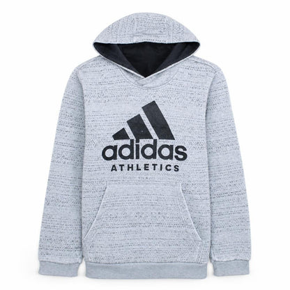 Front view of Adidas boys’ grey hoodie 11-12 years pullover fleece athletic logo