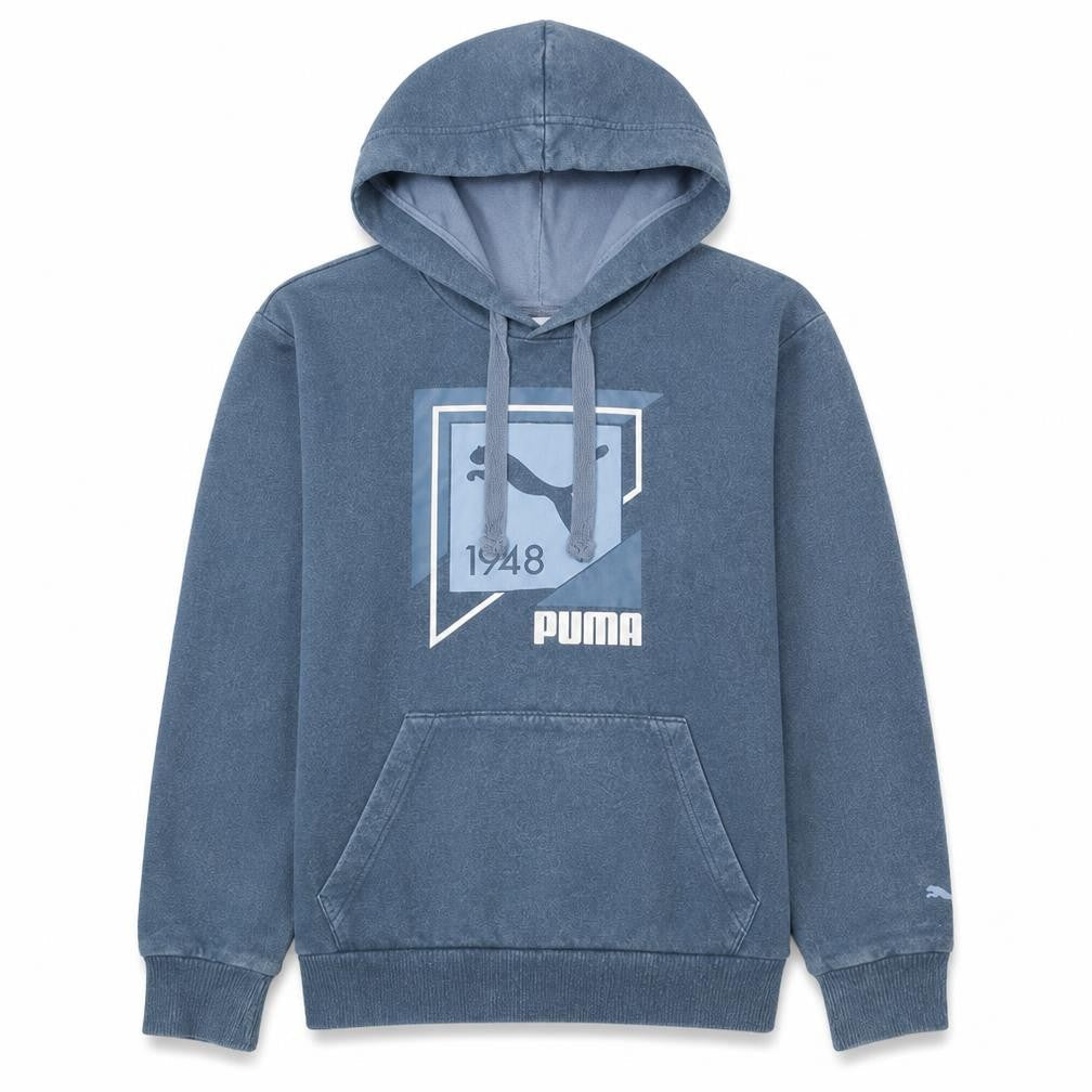 Puma Men's Blue Pullover Hoodie Size S Graphic Fleece Sweatshirt