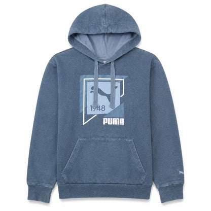 Puma Men's Blue Pullover Hoodie Size S Graphic Fleece Sweatshirt