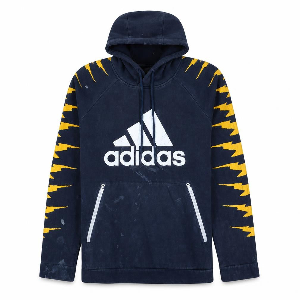 Front view of Adidas Men's Blue Pullover Hoodie, size S, Sports Fleece with Logo
