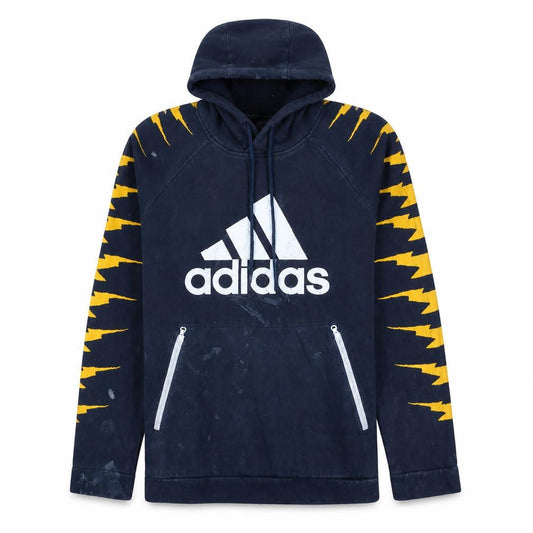 Front view of Adidas Men's Blue Pullover Hoodie, size S, Sports Fleece with Logo