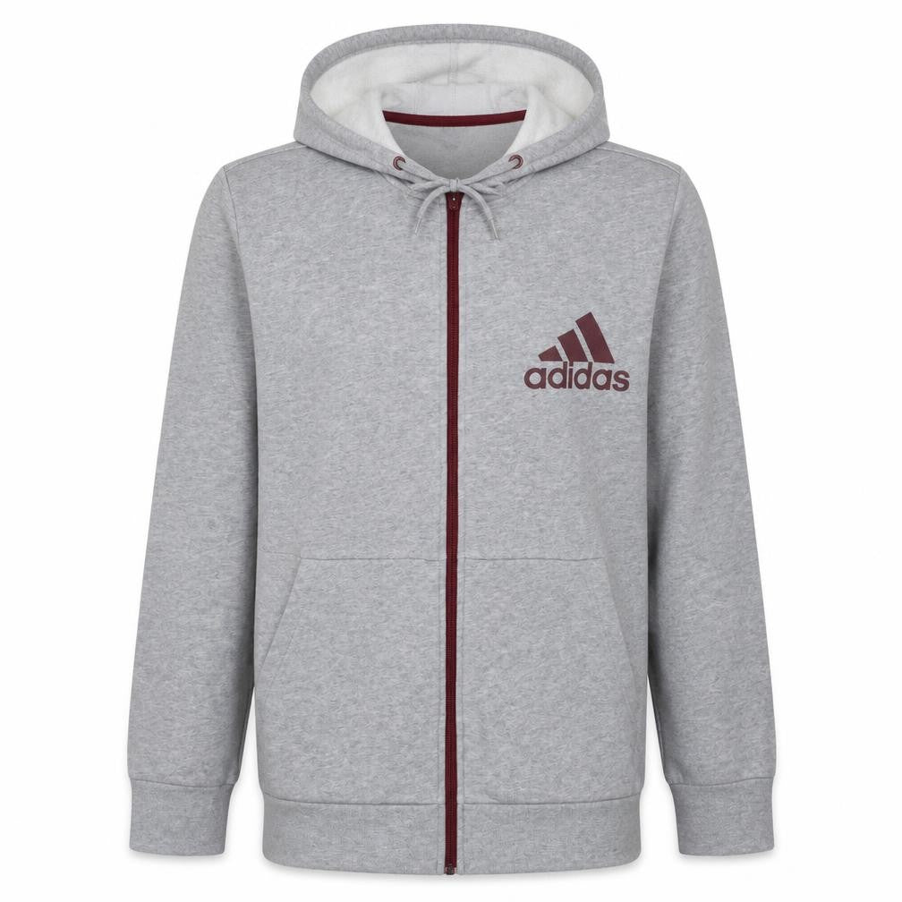 Adidas Men's Grey Full Zip Hoodie L Sports Logo Sweatshirt