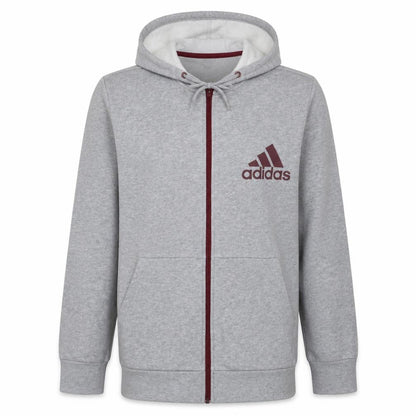 Adidas Men's Grey Full Zip Hoodie L Sports Logo Sweatshirt
