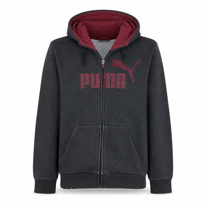 Front view of Puma Men's Grey Full Zip Hoodie S Sports Fleece Sweatshirt