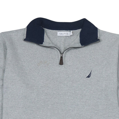 Nautica Men’s Grey 1/4 Zip Cotton Knit Jumper L