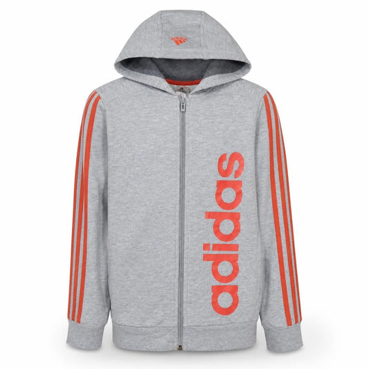 Front view of Adidas boys’ grey full zip hoodie 13-14 years logo sportswear