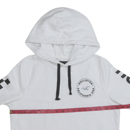 Hollister Men's White Pullover Hoodie M Logo Graphic Fleece Sweatshirt