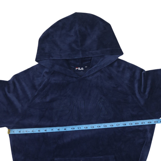 FILA Womens Navy Blue Velour Pullover Hoodie XL Relaxed Fit