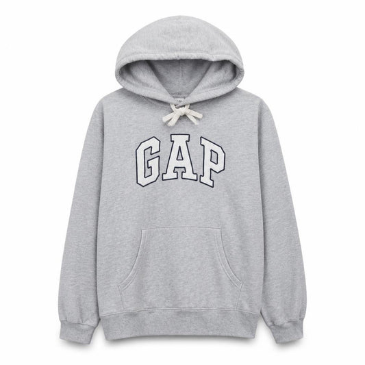 Gap Women Grey Pullover Hoodie M Logo Print Casual Cotton Blend