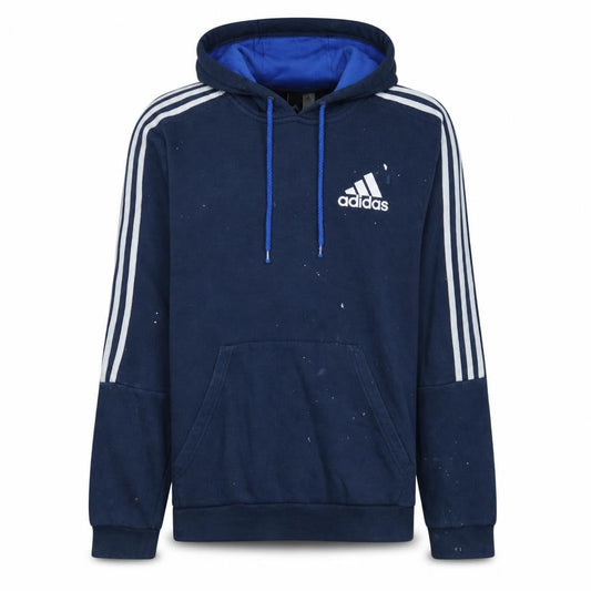 Front view of Adidas Men's Blue Pullover Hoodie Medium Sportswear