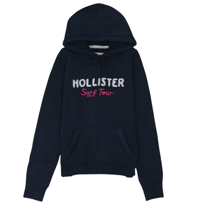 Hollister Womens Navy Blue Pullover Hoodie L Embroidered Surf Tour