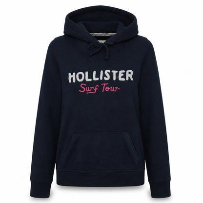 Hollister Womens Navy Blue Pullover Hoodie L Embroidered Surf Tour