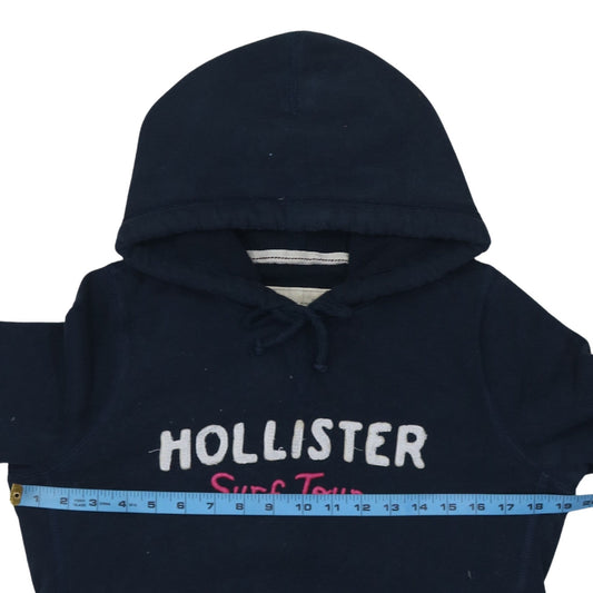 Hollister Womens Navy Blue Pullover Hoodie L Embroidered Surf Tour