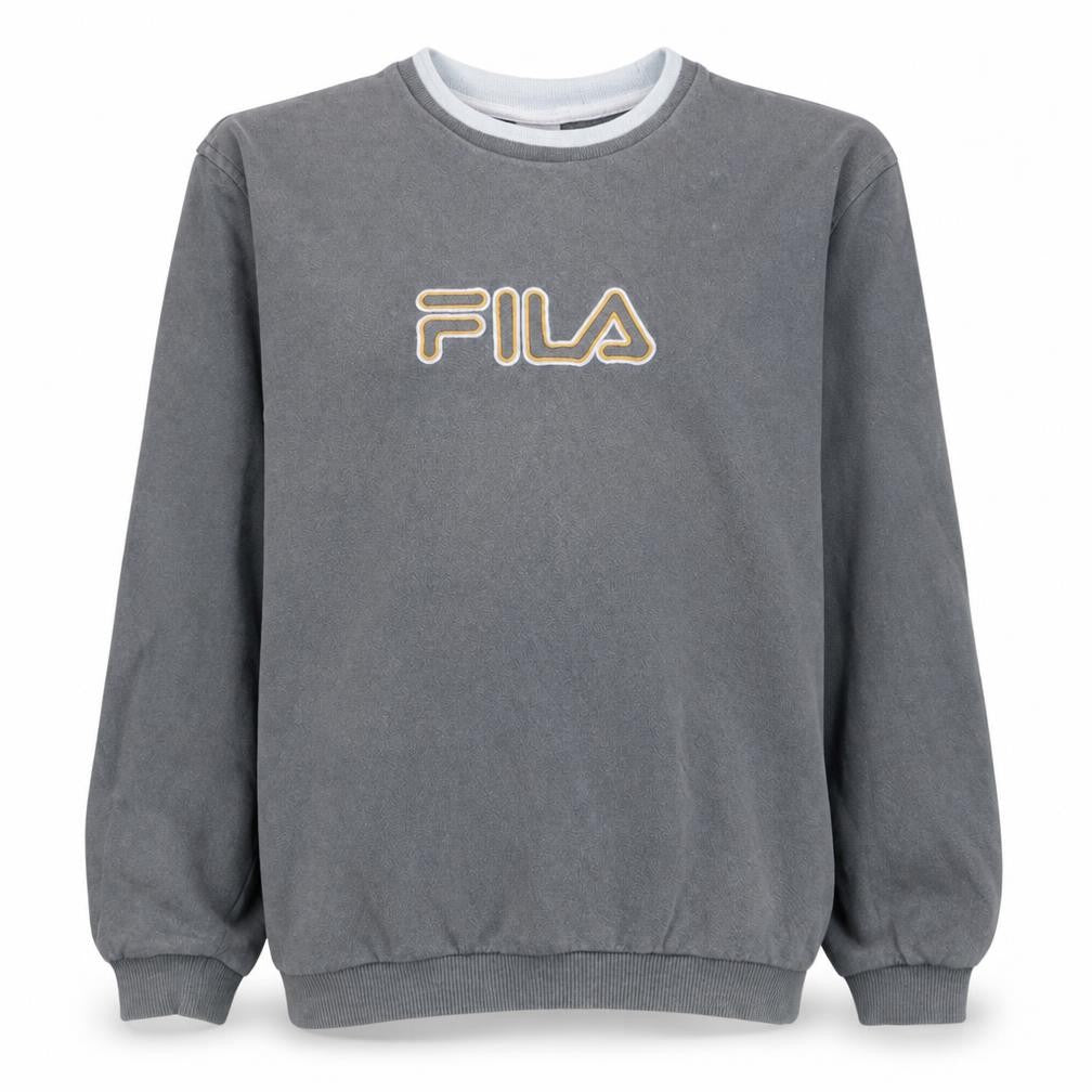Front view of Fila boys’ grey pullover sweatshirt age 14 logo crew neck fleece top