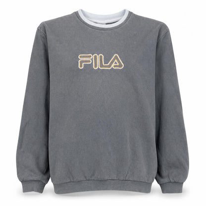 Front view of Fila boys’ grey pullover sweatshirt age 14 logo crew neck fleece top