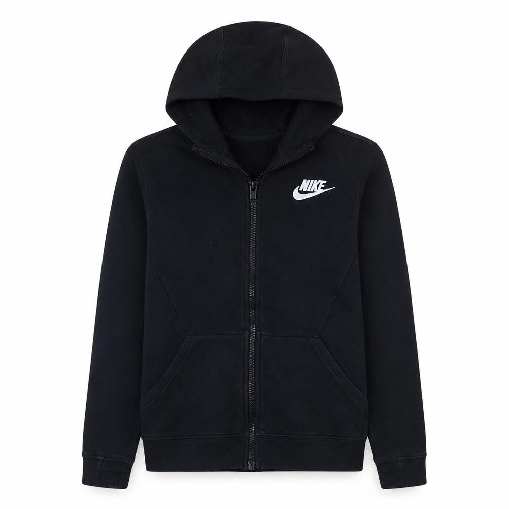 Front view of Nike boys’ black full zip hoodie xl fleece hooded sweatshirt