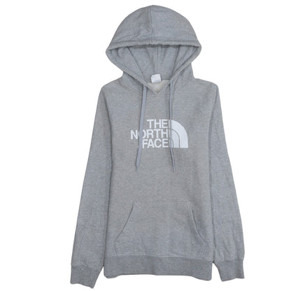 The North Face Women Grey Pullover Hoodie Size M Logo Print Cotton Blend