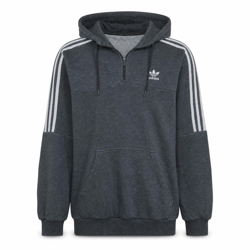 Adidas Mens Dark Grey 1/2 Zip Hoodie Large Pullover Three Stripe Logo