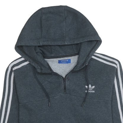 Adidas Mens Dark Grey 1/2 Zip Hoodie Large Pullover Three Stripe Logo