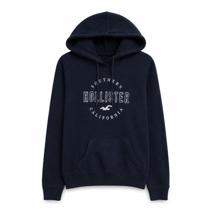 Hollister Womens Navy Blue XS Pullover Hoodie with Logo Print