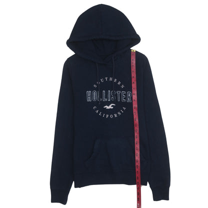 Hollister Womens Navy Blue XS Pullover Hoodie with Logo Print