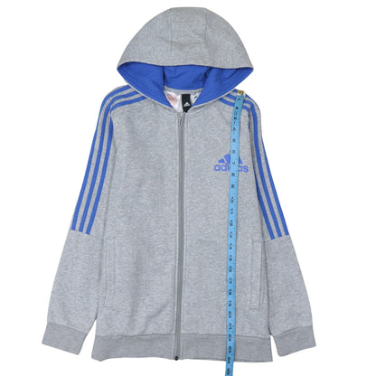 Adidas Boys Grey Full Zip Hoodie 13-14 Years Sports Logo Fleece
