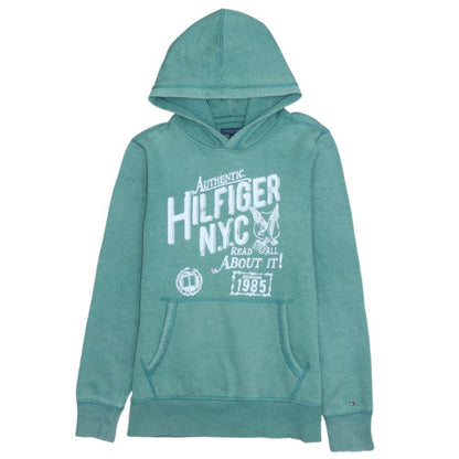 Tommy Hilfiger Boys Green Pullover Hoodie 13-14 Years Graphic Logo Sweatshirt