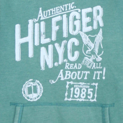 Tommy Hilfiger Boys Green Pullover Hoodie 13-14 Years Graphic Logo Sweatshirt