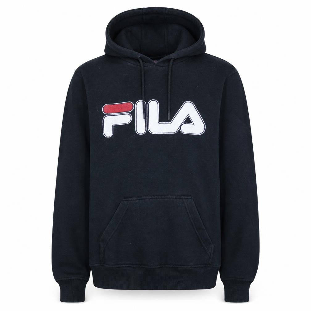 Fila Men's Black Pullover Hoodie S Logo Graphic Cotton Blend