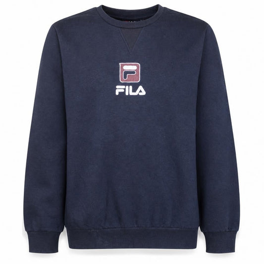 Front view of Fila men’s blue logo crew neck sweatshirt l regular fit