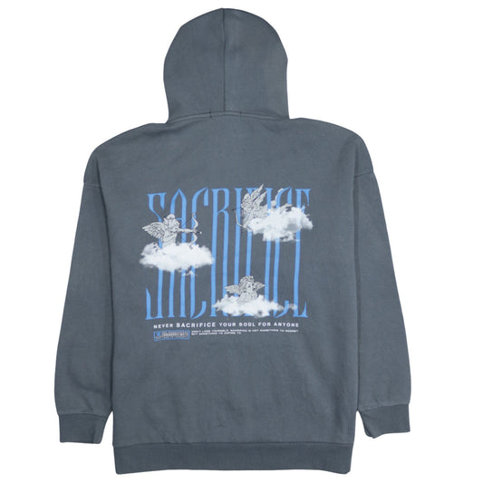 FB Sister Womens Grey Hooded Pullover Sweatshirt L Casual Graphic Print