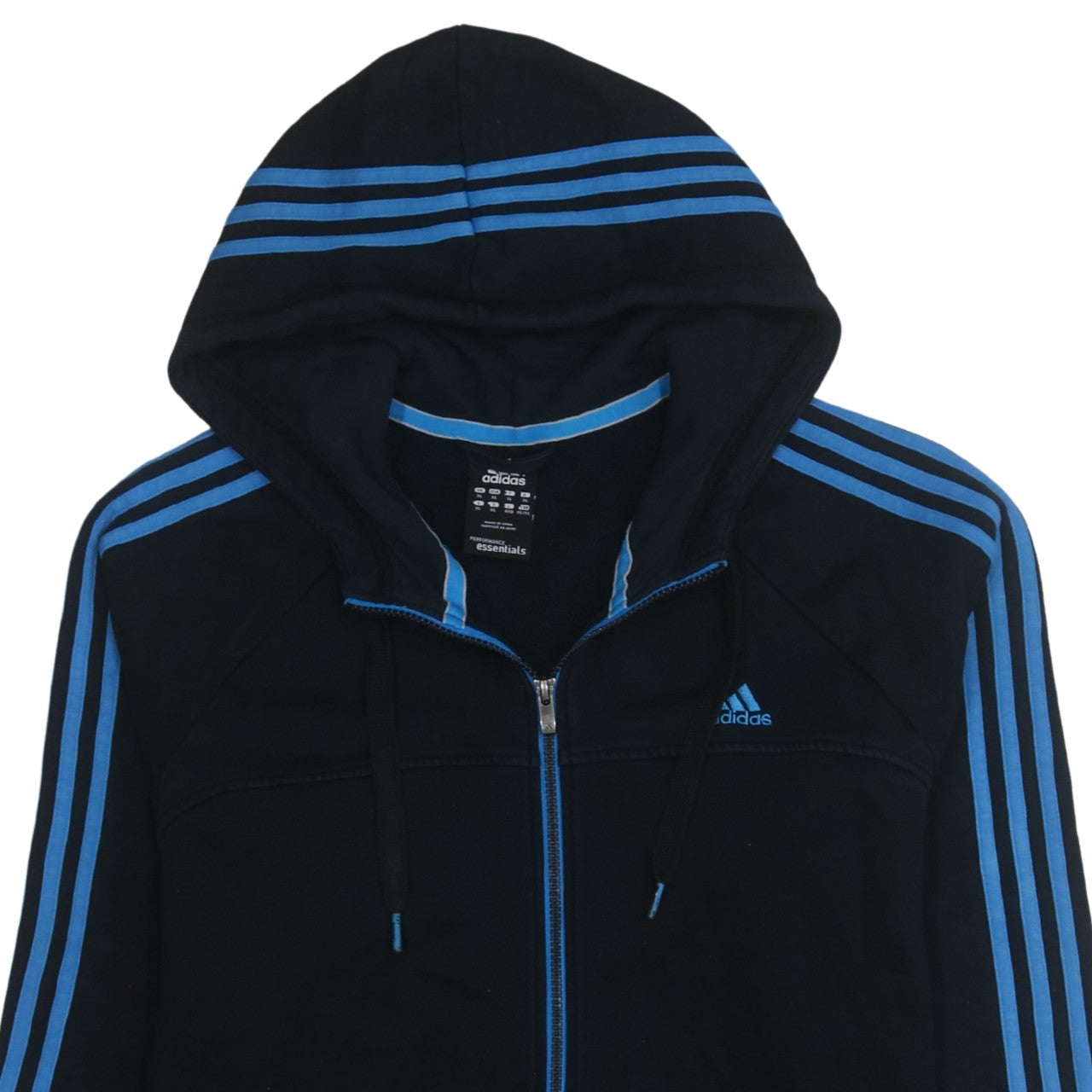 Adidas Men’s Black Blue Full Zip Hoodie XL Essentials Sportswear