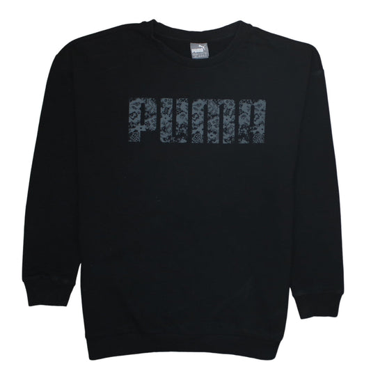 Puma Womens Black Lace Logo Sweatshirt Size L Crew Neck