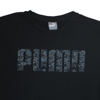 Puma Womens Black Lace Logo Sweatshirt Size L Crew Neck