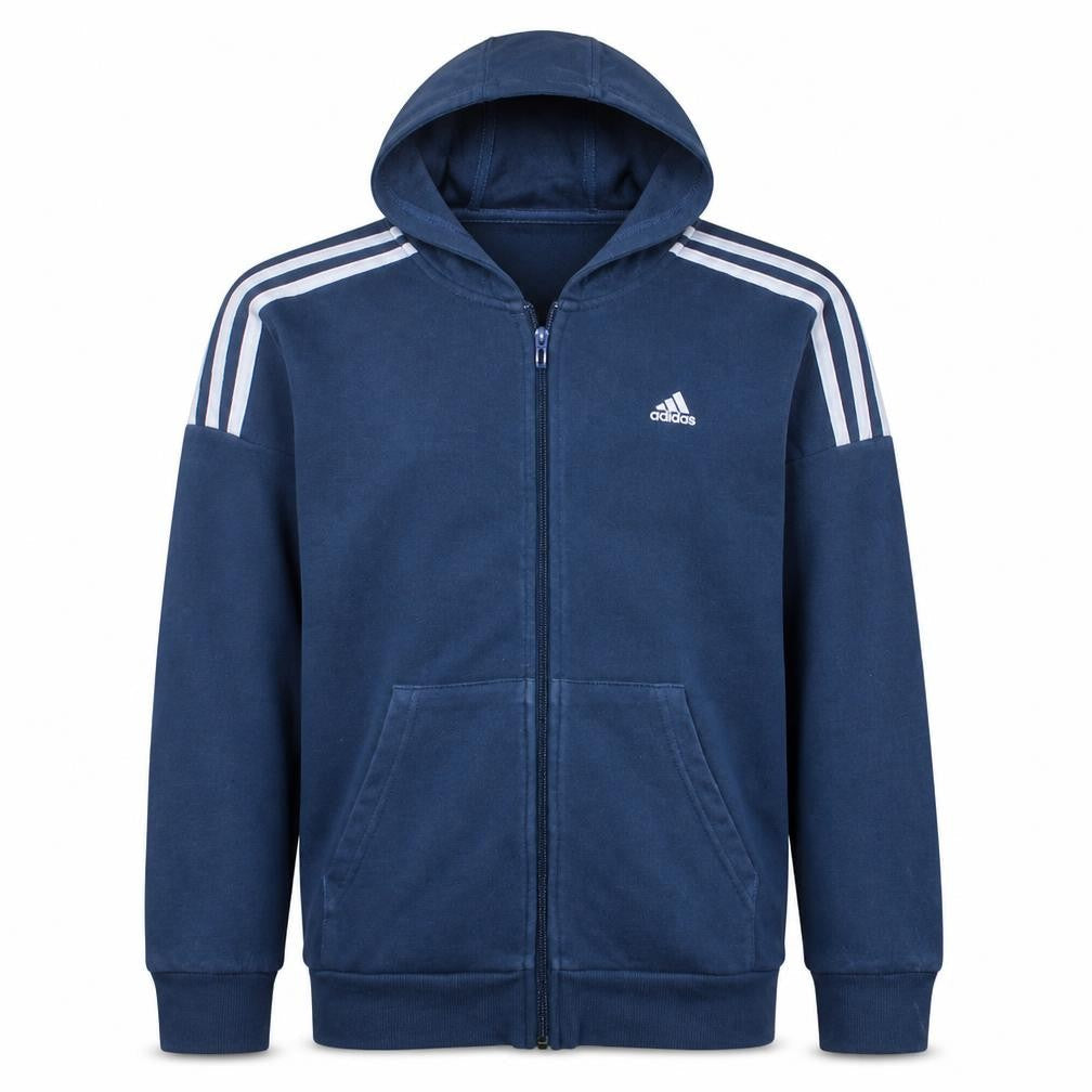 Front view of Adidas boys’ blue full zip hoodie 13-14 years sports fleece sweatshirt