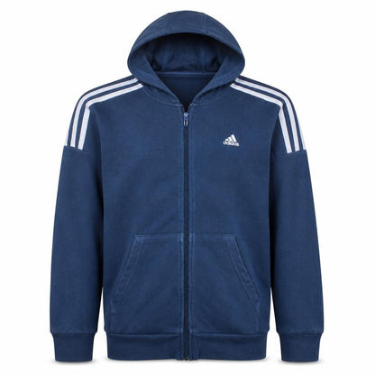 Front view of Adidas boys’ blue full zip hoodie 13-14 years sports fleece sweatshirt