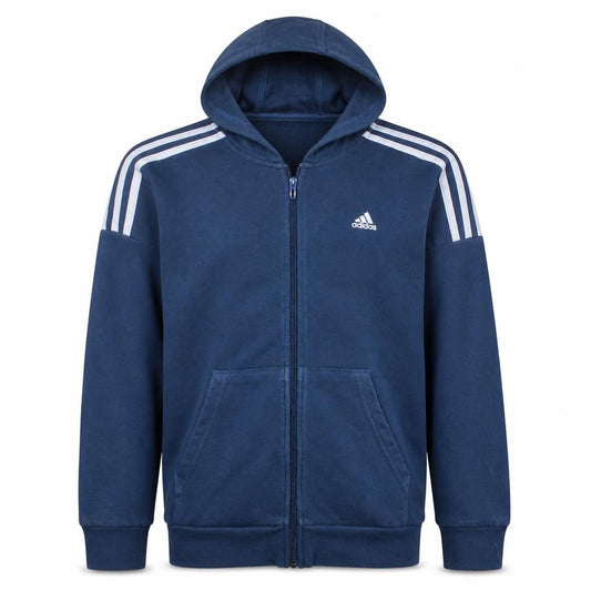 Front view of Adidas boys’ blue full zip hoodie 13-14 years sports fleece sweatshirt