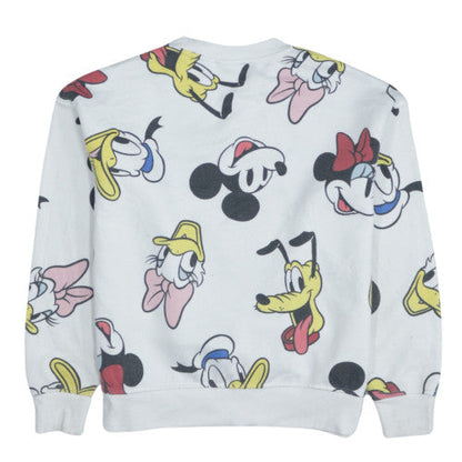 Disney Women White XS Pullover Sweatshirt with Mickey & Friends Print