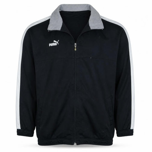 Front view of Puma Men's Black 2XL Track Jacket with Zip and Grey Collar