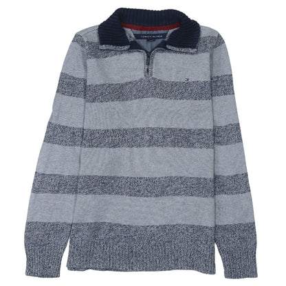 Tommy Hilfiger Womens Grey Striped Cotton 1/4 Zip Jumper M