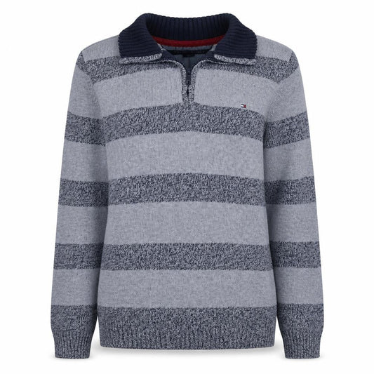 Tommy Hilfiger Womens Grey Striped Cotton 1/4 Zip Jumper M