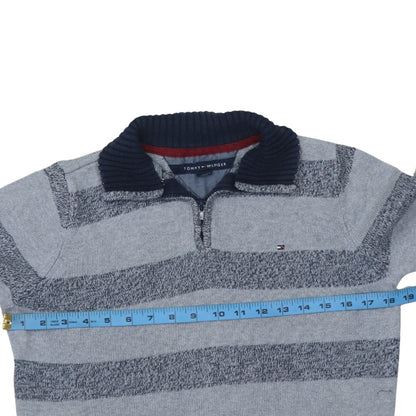 Tommy Hilfiger Womens Grey Striped Cotton 1/4 Zip Jumper M