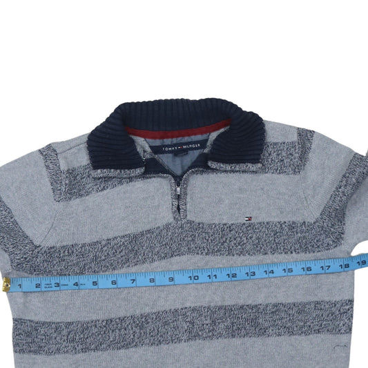 Tommy Hilfiger Womens Grey Striped Cotton 1/4 Zip Jumper M