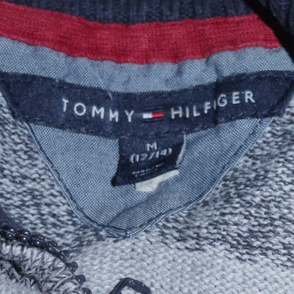 Tommy Hilfiger Womens Grey Striped Cotton 1/4 Zip Jumper M