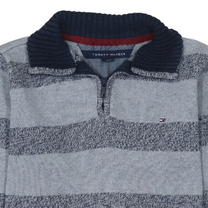 Tommy Hilfiger Womens Grey Striped Cotton 1/4 Zip Jumper M