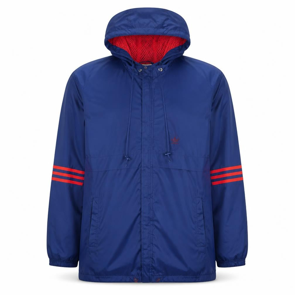 Front view of adidas Men's Blue XL Windbreaker Hooded Sports Jacket