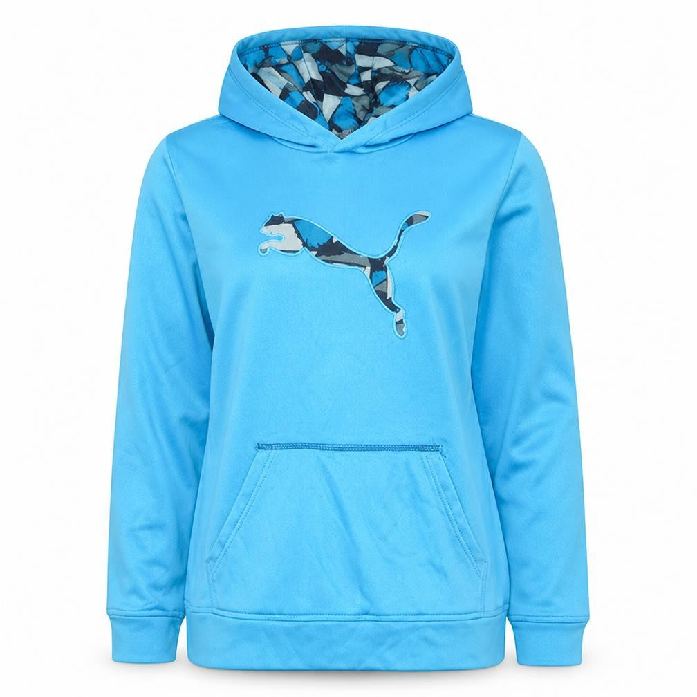 Front view of Puma Teens Blue Pullover Hoodie Sweatshirt L 14-16 Logo Print
